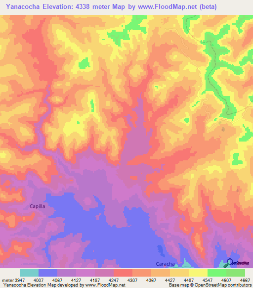 Yanacocha,Peru Elevation Map
