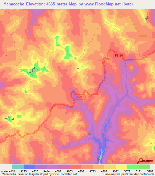 Yanacocha,Peru Elevation Map