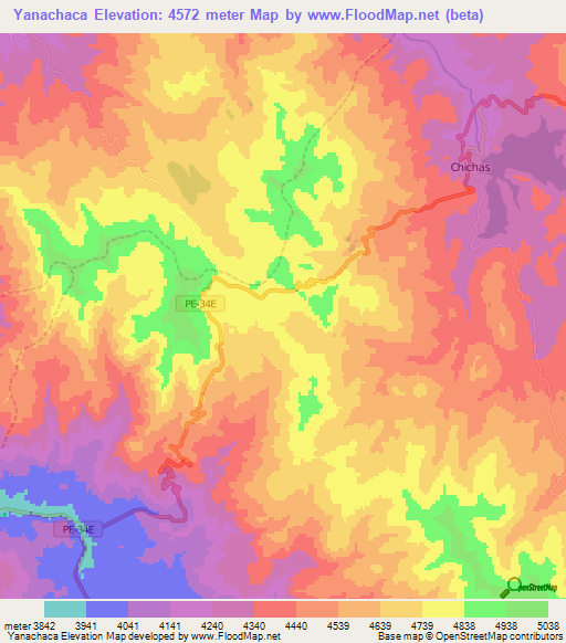Yanachaca,Peru Elevation Map