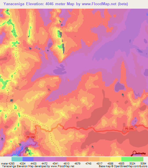 Yanaceniga,Peru Elevation Map