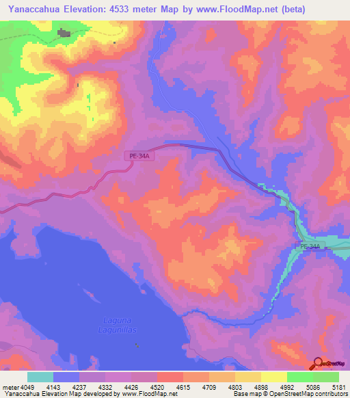 Yanaccahua,Peru Elevation Map