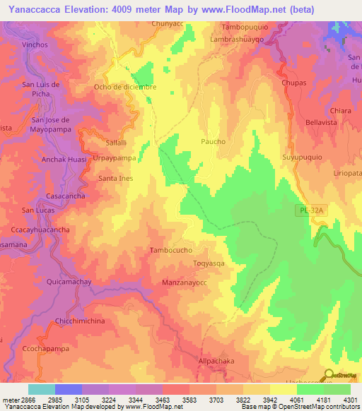 Yanaccacca,Peru Elevation Map