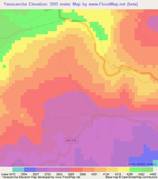 Yanacancha,Peru Elevation Map