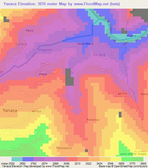 Yanaca,Peru Elevation Map