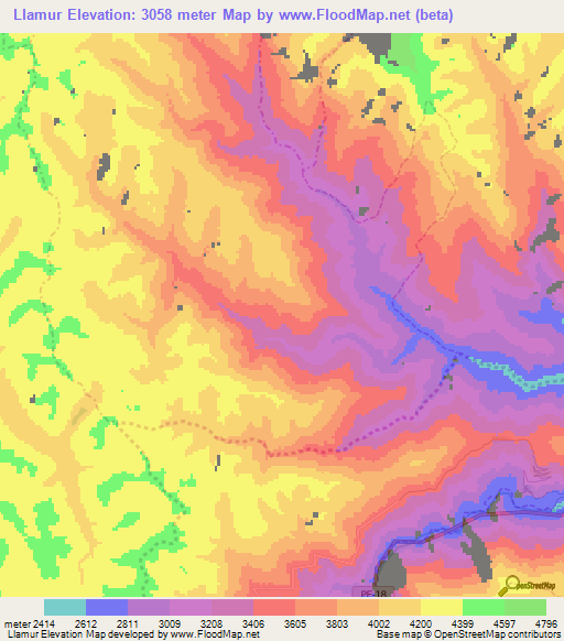 Llamur,Peru Elevation Map