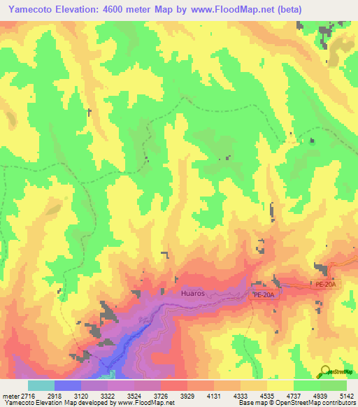 Yamecoto,Peru Elevation Map
