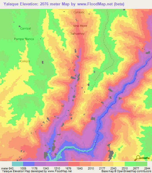 Yalaque,Peru Elevation Map