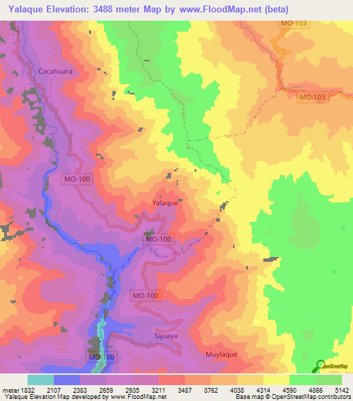 Yalaque,Peru Elevation Map