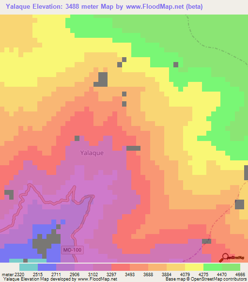 Yalaque,Peru Elevation Map