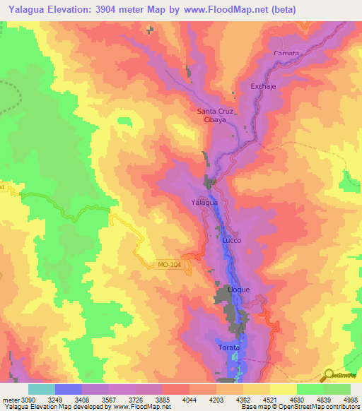 Yalagua,Peru Elevation Map