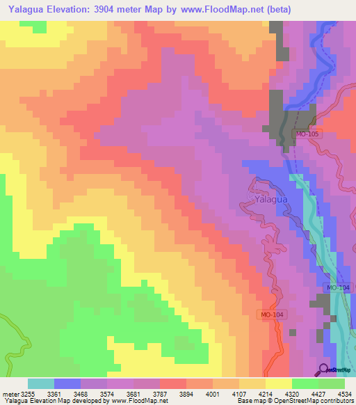 Yalagua,Peru Elevation Map