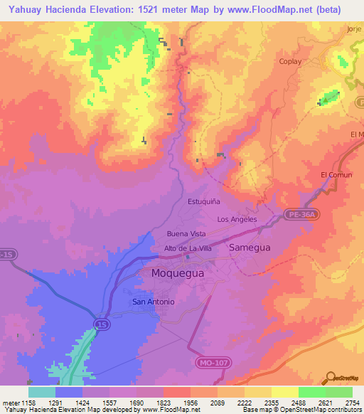 Yahuay Hacienda,Peru Elevation Map