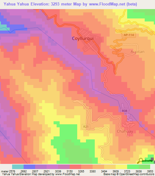 Yahua Yahua,Peru Elevation Map