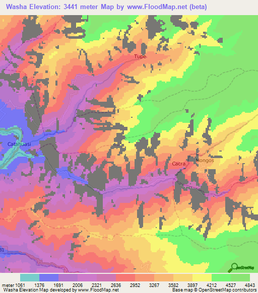 Washa,Peru Elevation Map