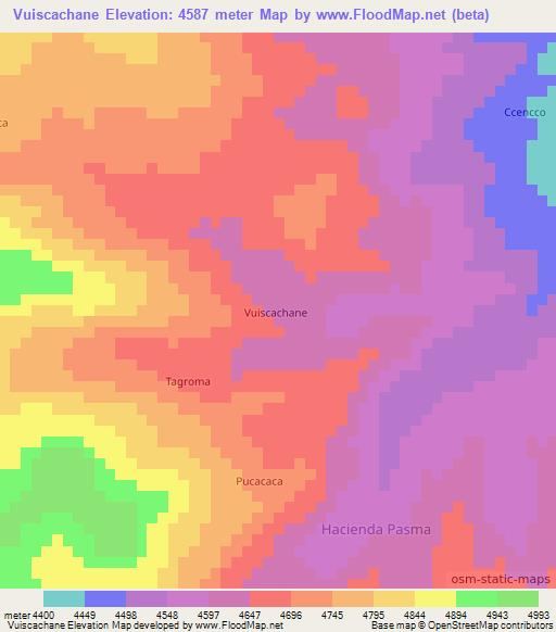 Vuiscachane,Peru Elevation Map
