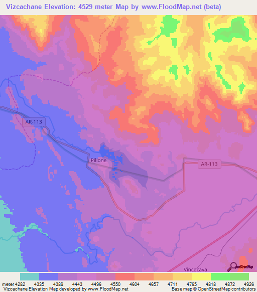 Vizcachane,Peru Elevation Map