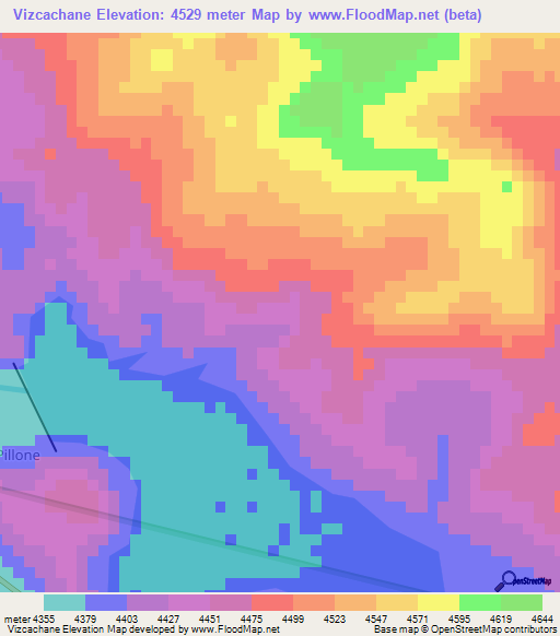 Vizcachane,Peru Elevation Map