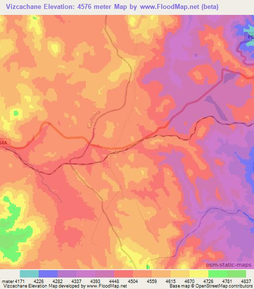 Vizcachane,Peru Elevation Map