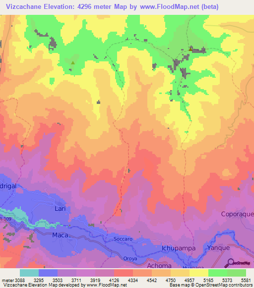 Vizcachane,Peru Elevation Map