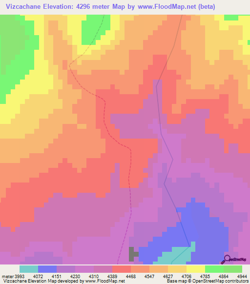 Vizcachane,Peru Elevation Map