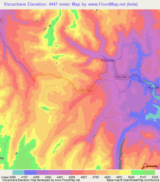 Vizcachane,Peru Elevation Map