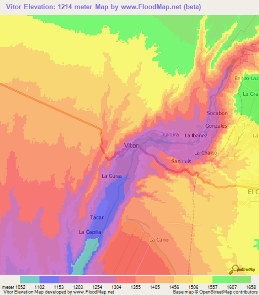 Vitor,Peru Elevation Map