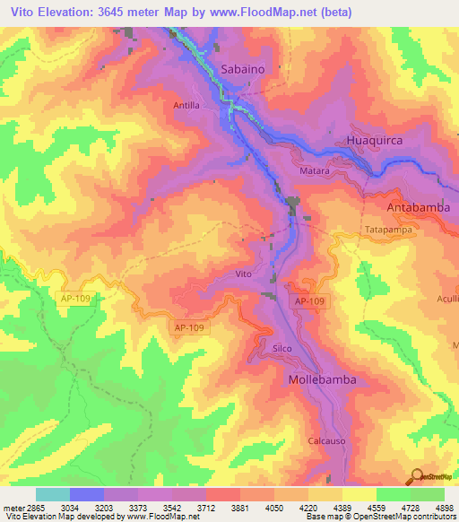 Vito,Peru Elevation Map