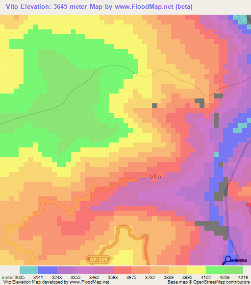 Vito,Peru Elevation Map