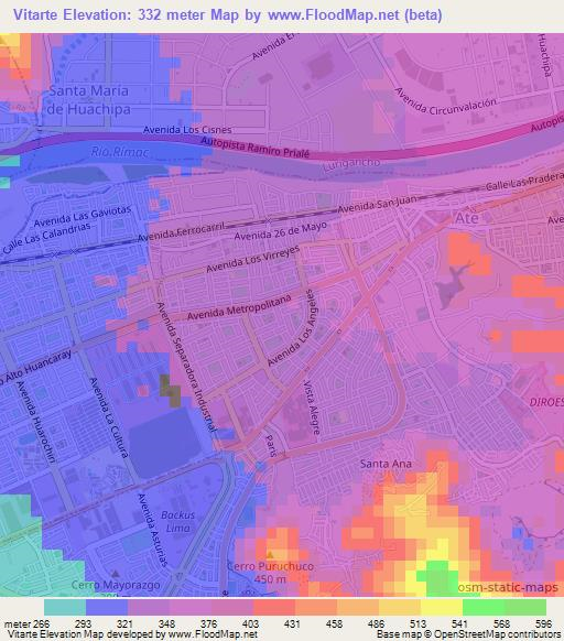 Vitarte,Peru Elevation Map