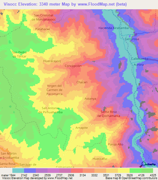 Visocc,Peru Elevation Map