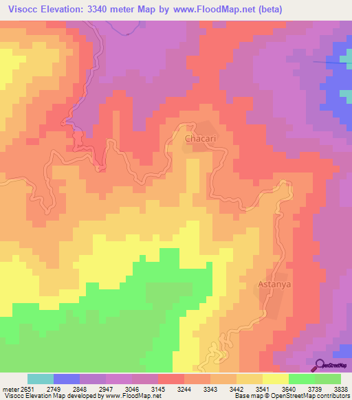 Visocc,Peru Elevation Map