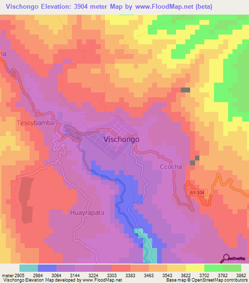 Vischongo,Peru Elevation Map