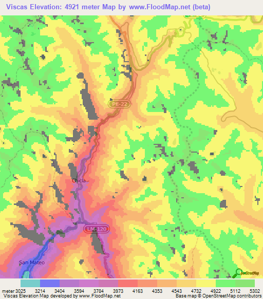 Viscas,Peru Elevation Map