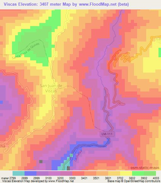 Viscas,Peru Elevation Map