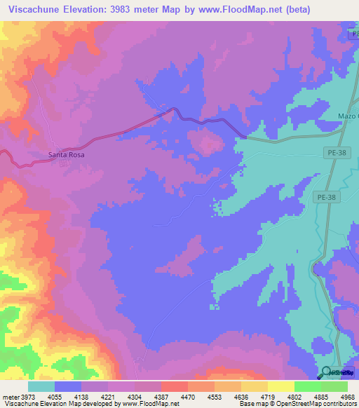 Viscachune,Peru Elevation Map