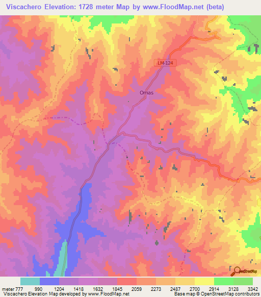 Viscachero,Peru Elevation Map