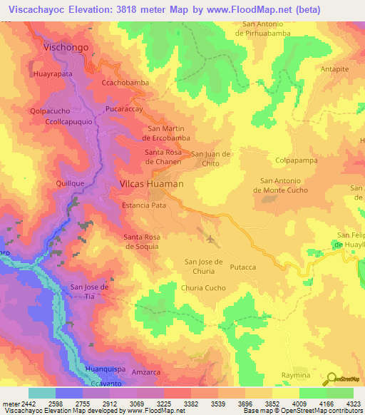 Viscachayoc,Peru Elevation Map