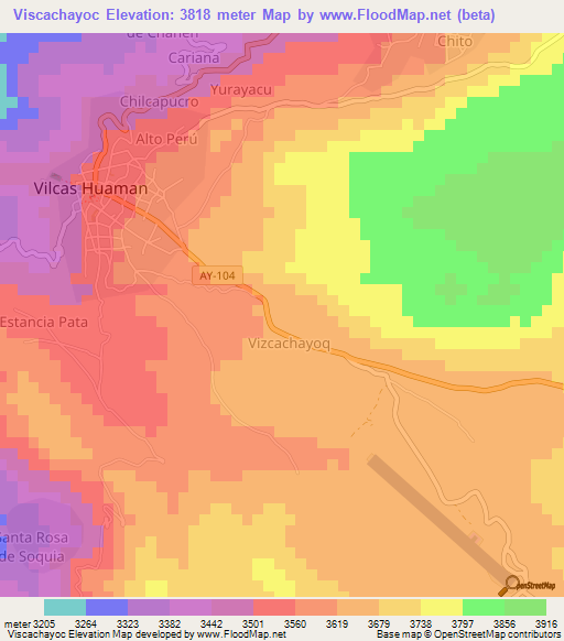 Viscachayoc,Peru Elevation Map