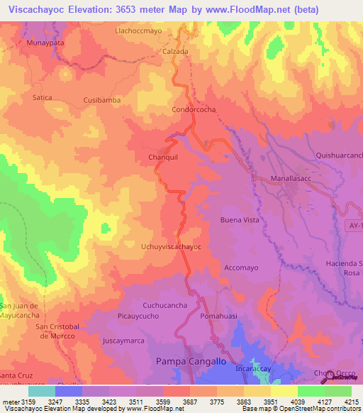 Viscachayoc,Peru Elevation Map