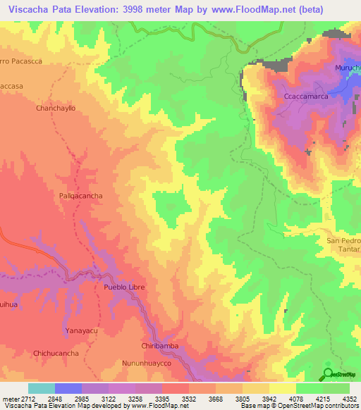 Viscacha Pata,Peru Elevation Map