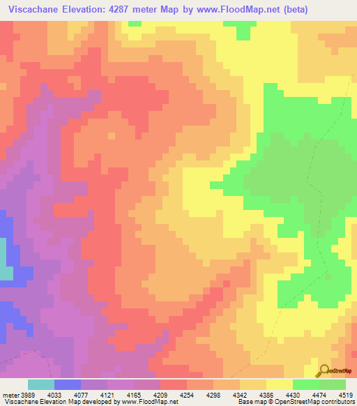 Viscachane,Peru Elevation Map