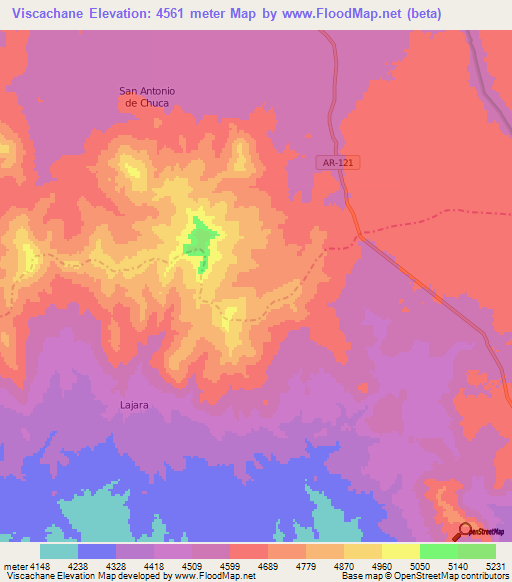 Viscachane,Peru Elevation Map
