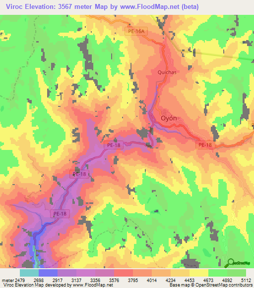 Viroc,Peru Elevation Map