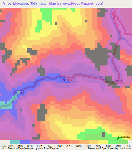 Viroc,Peru Elevation Map