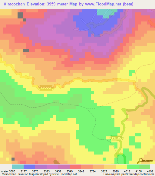 Viracochan,Peru Elevation Map