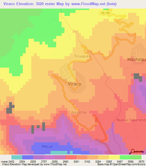 Viraco,Peru Elevation Map