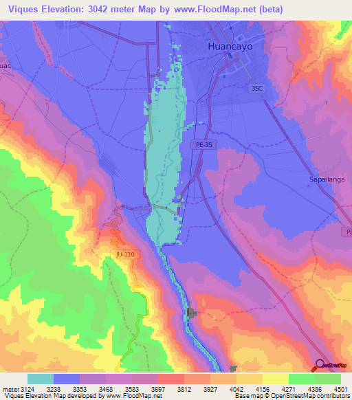 Viques,Peru Elevation Map