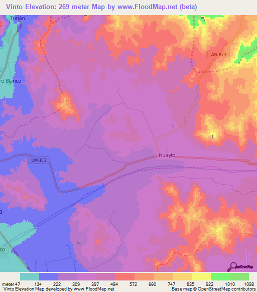Vinto,Peru Elevation Map