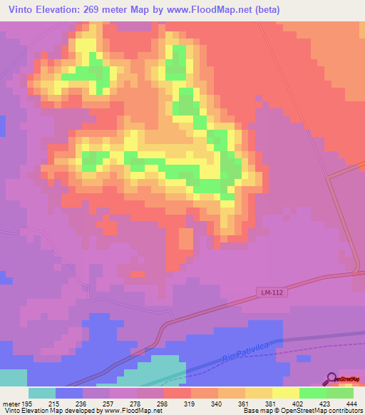 Vinto,Peru Elevation Map