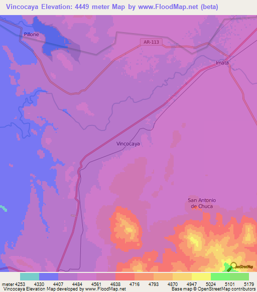 Vincocaya,Peru Elevation Map